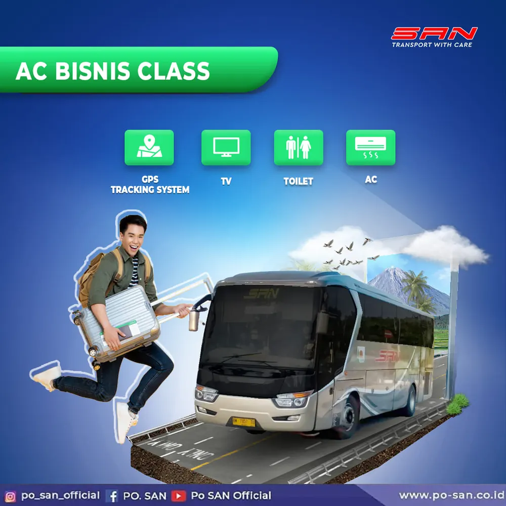 Fasilitas bus PO. SAN kelas AC Bisnis